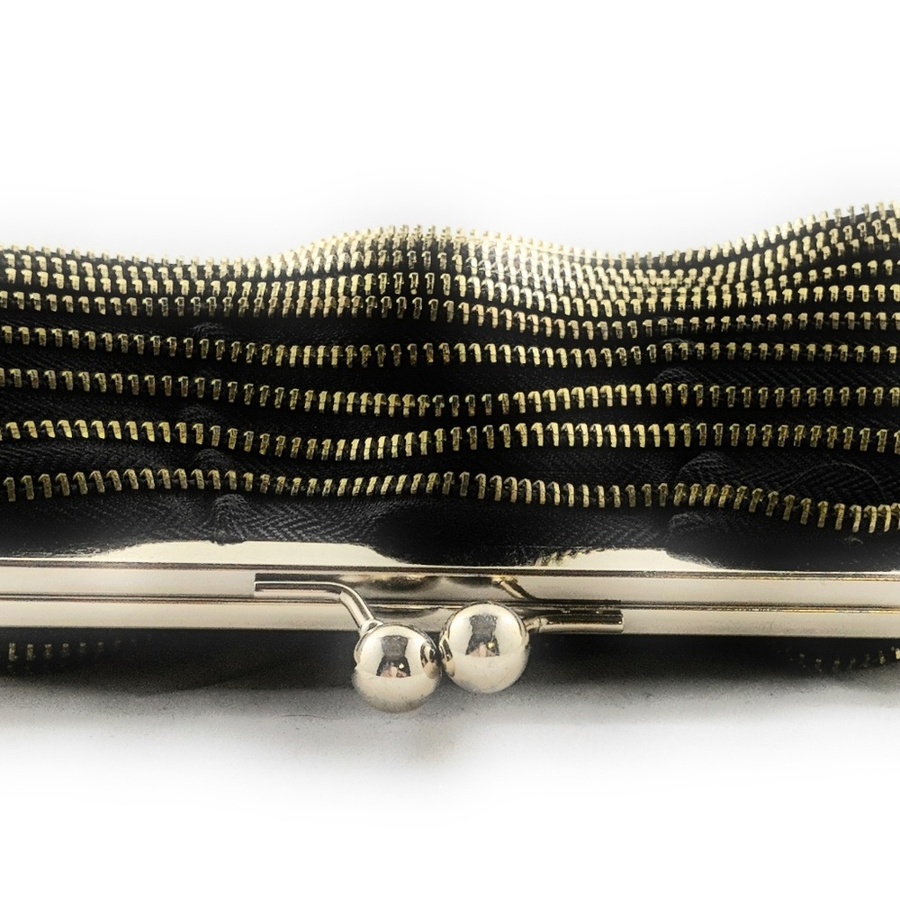 Zipper Ruffle Clutch Bag Black Satin o/s - Picture 2 of 7